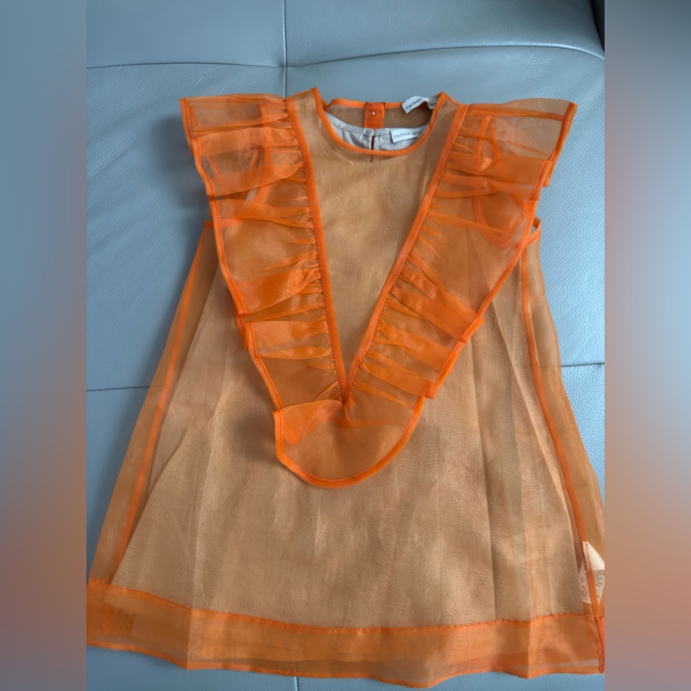Carbon Soldier - Orange Sleeveless A-Line Dress with Ruffled V-Neck, size 4